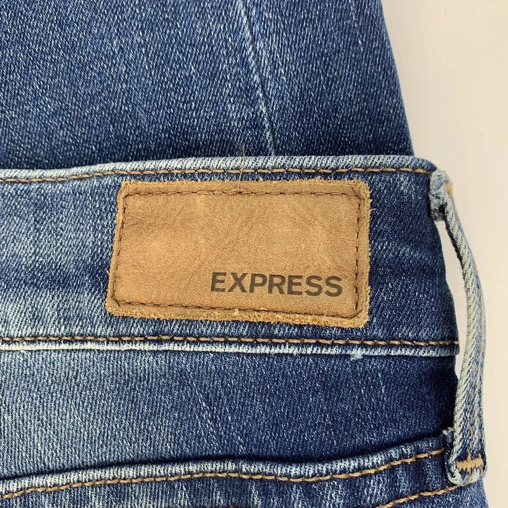 Express‎ Petite Mid-Rise Distressed Destroyed Legging Sz 2P Medium Wash Stretch